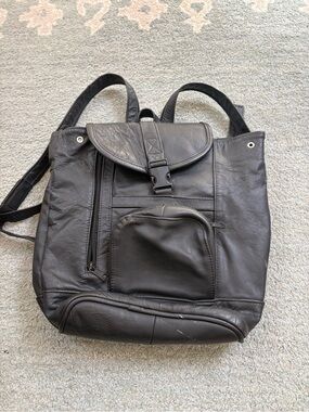 Black Leather Backpack Tote - Classic Everyday Carry